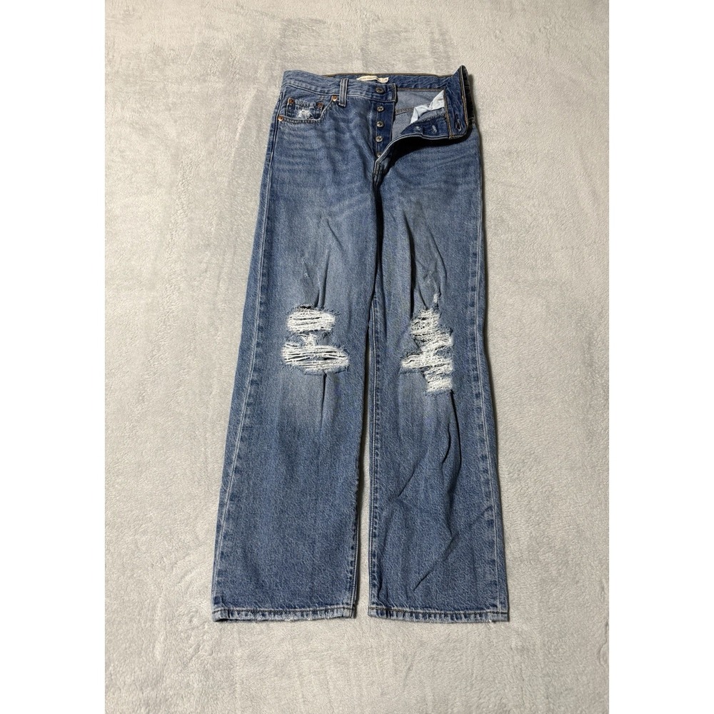 Levis Jeans Womens 26 Blue Ribcage Straight Ankle Button Fly Meeium Wash 26x25.5